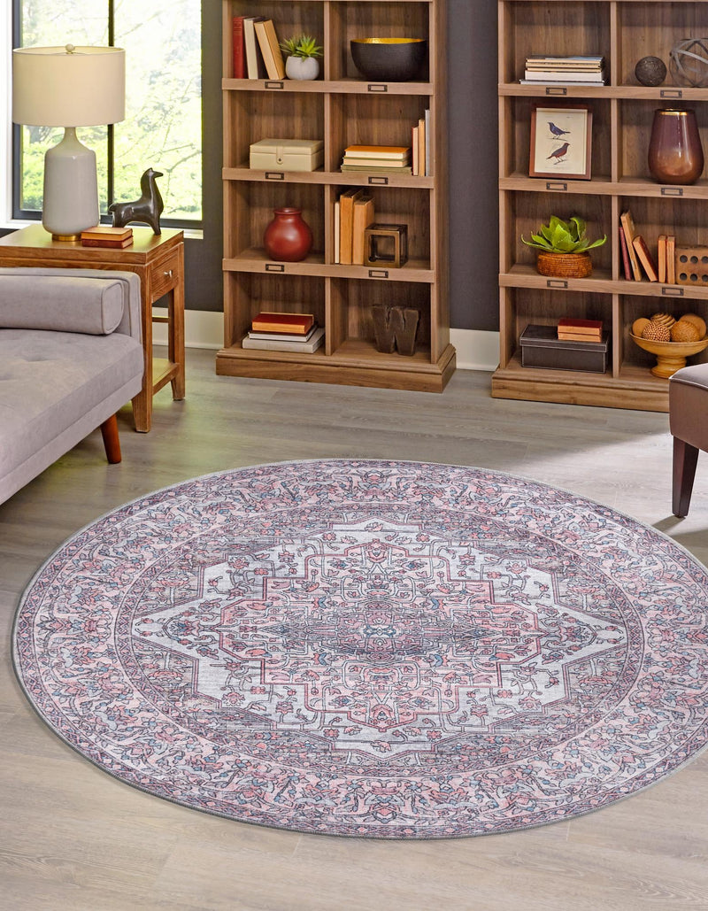 Aurora Waves Collection Area Rug -  Nuuk Round Beige and pink  lifestyle 18