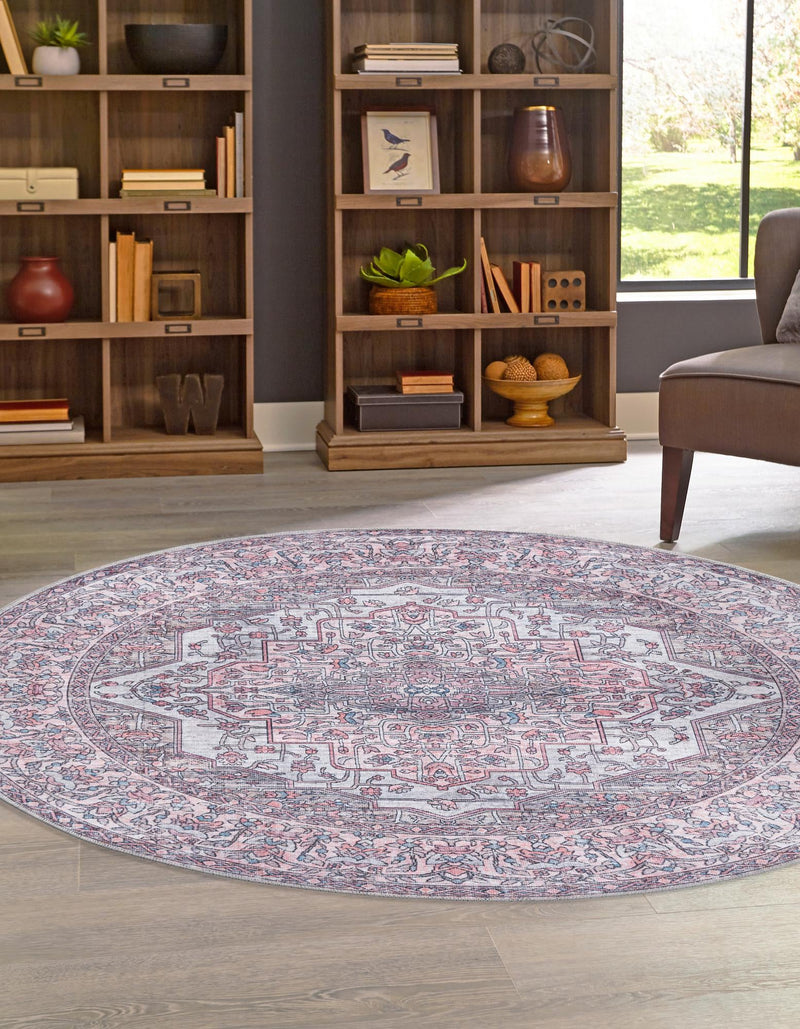 Aurora Waves Collection Area Rug -  Nuuk Round Beige and pink  lifestyle 21
