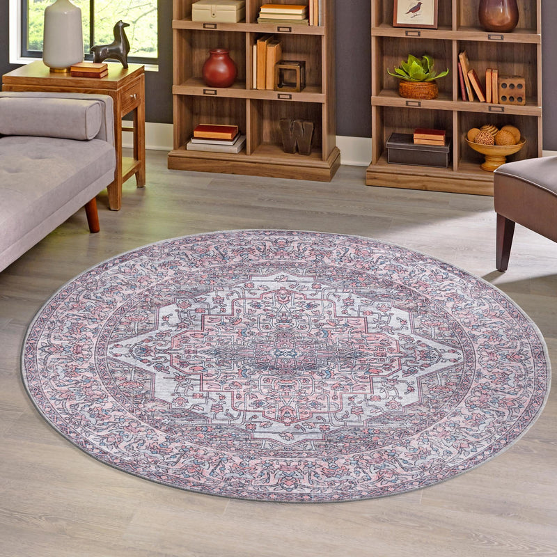 Aurora Waves Collection Area Rug -  Nuuk Round Beige and pink  lifestyle 54