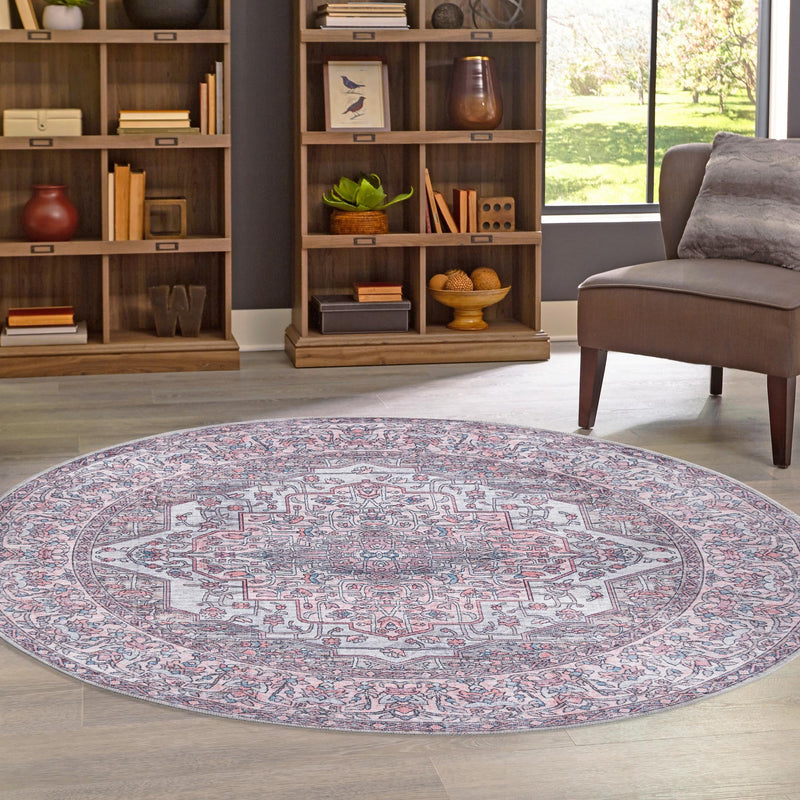 Aurora Waves Collection Area Rug -  Nuuk Round Beige and pink  lifestyle 56