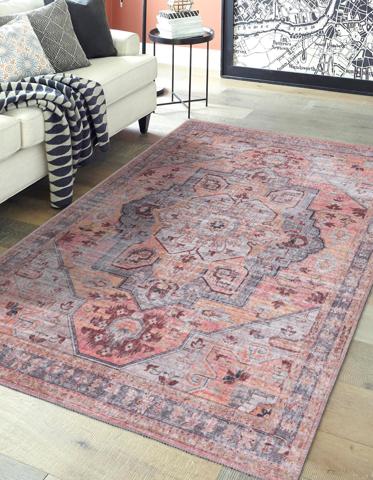 Aurora Waves Collection Area Rug -  Akureyri Rectangle Apricot and pink  lifestyle 2
