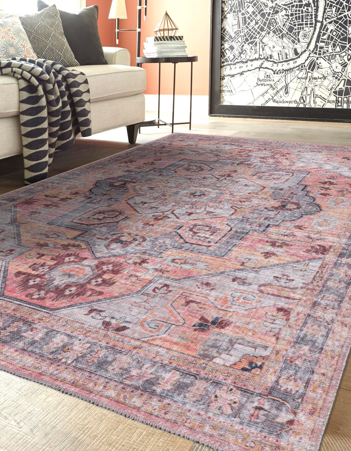 Aurora Waves Collection Area Rug -  Akureyri Rectangle Apricot and pink  lifestyle 3