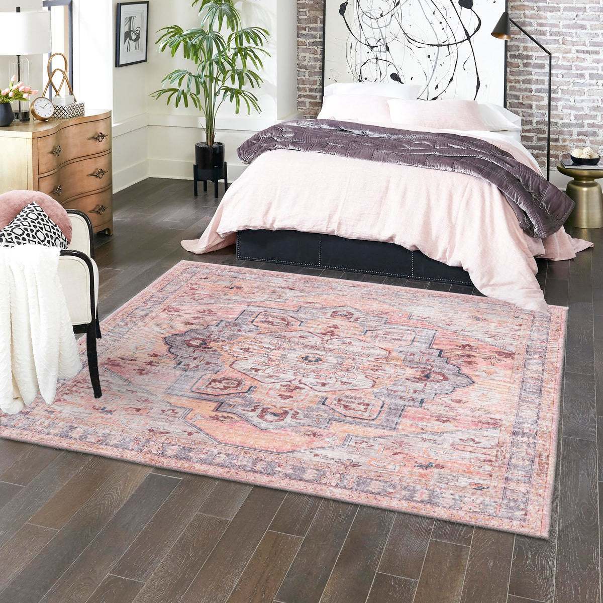 Aurora Waves Collection Area Rug -  Akureyri Square Apricot and pink  lifestyle 53