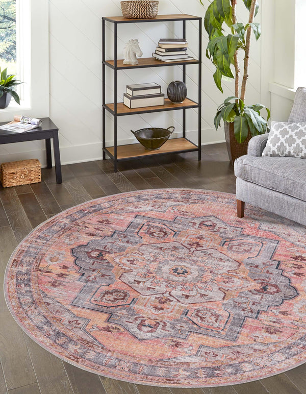Aurora Waves Collection Area Rug -  Akureyri Round Apricot and pink  lifestyle 18