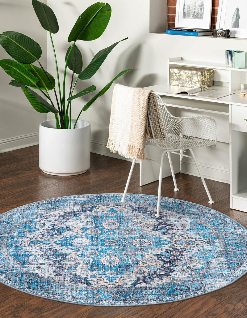 Aurora Waves Collection Area Rug -  Reykjavik Round Blue  lifestyle 42