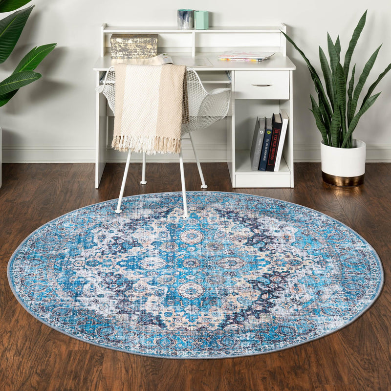 Aurora Waves Collection Area Rug -  Reykjavik Round Blue  lifestyle 51