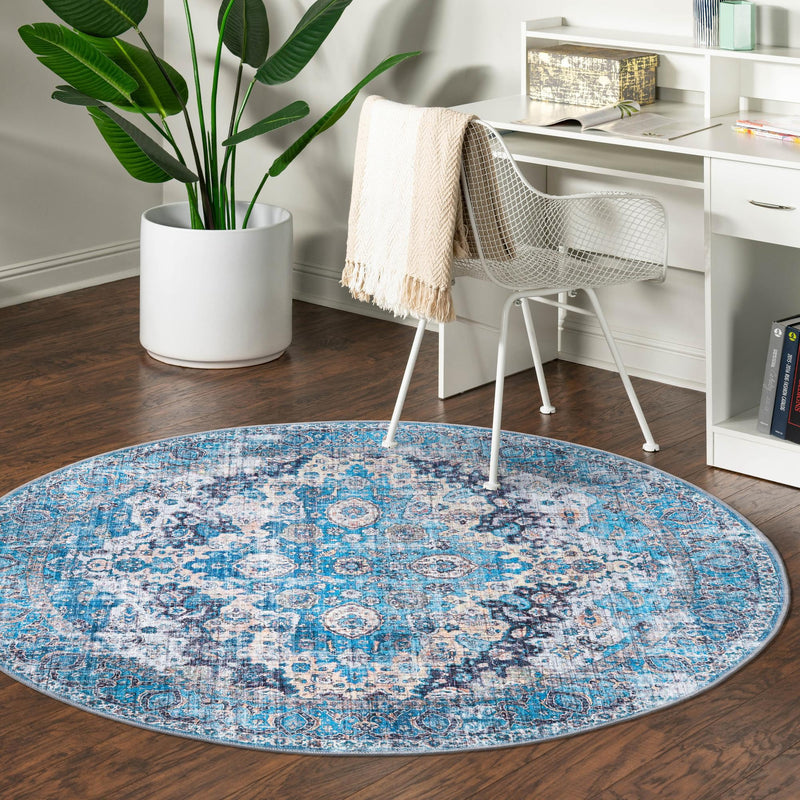 Aurora Waves Collection Area Rug -  Reykjavik Round Blue  lifestyle 55