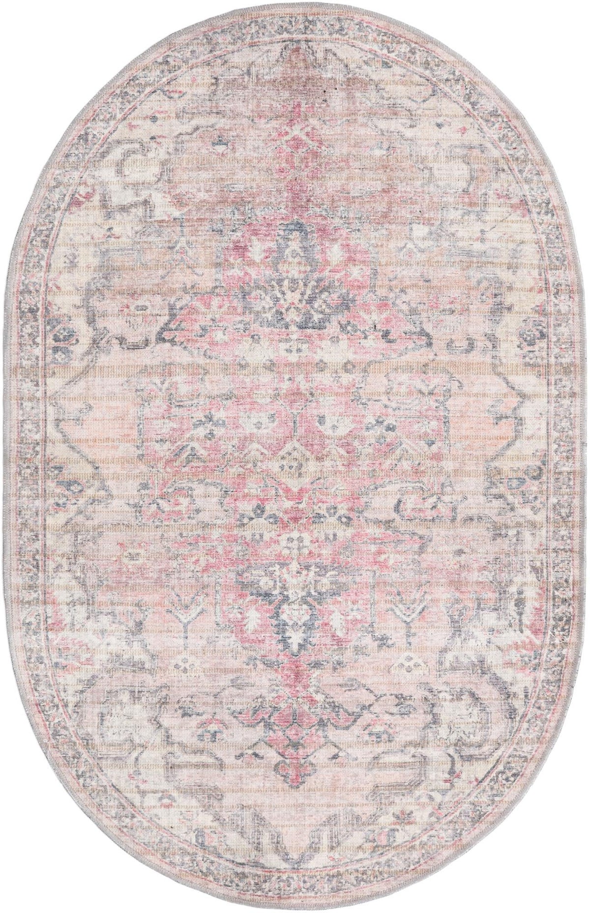 Vintage Memories Collection Area Rug - Heirloom Oval Beige pink  lifestyle 16