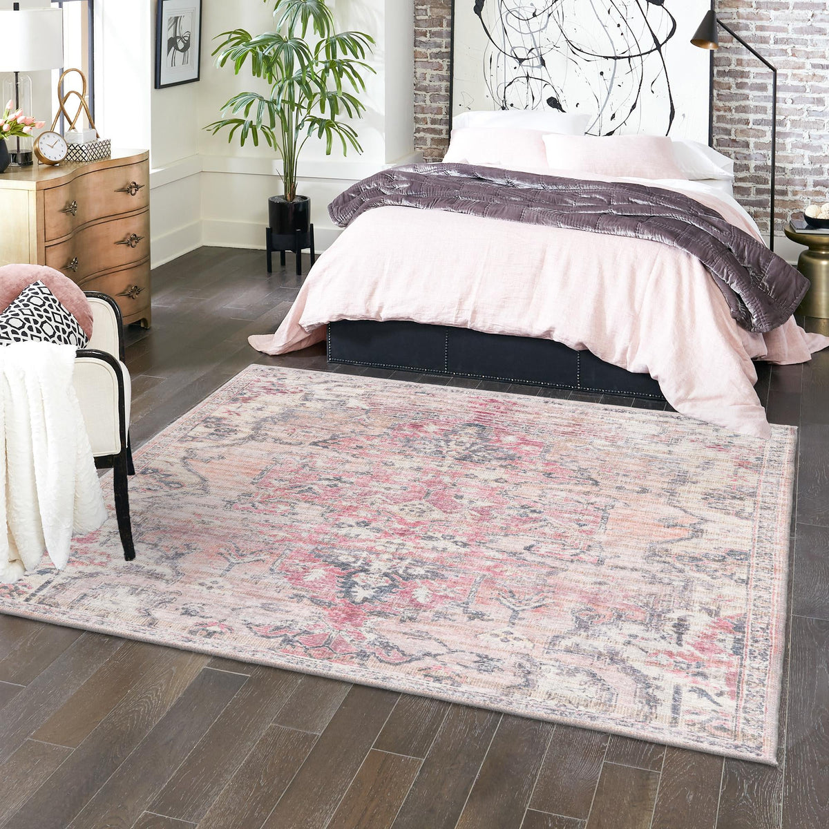 Vintage Memories Collection Area Rug - Heirloom Square Beige pink  lifestyle 83