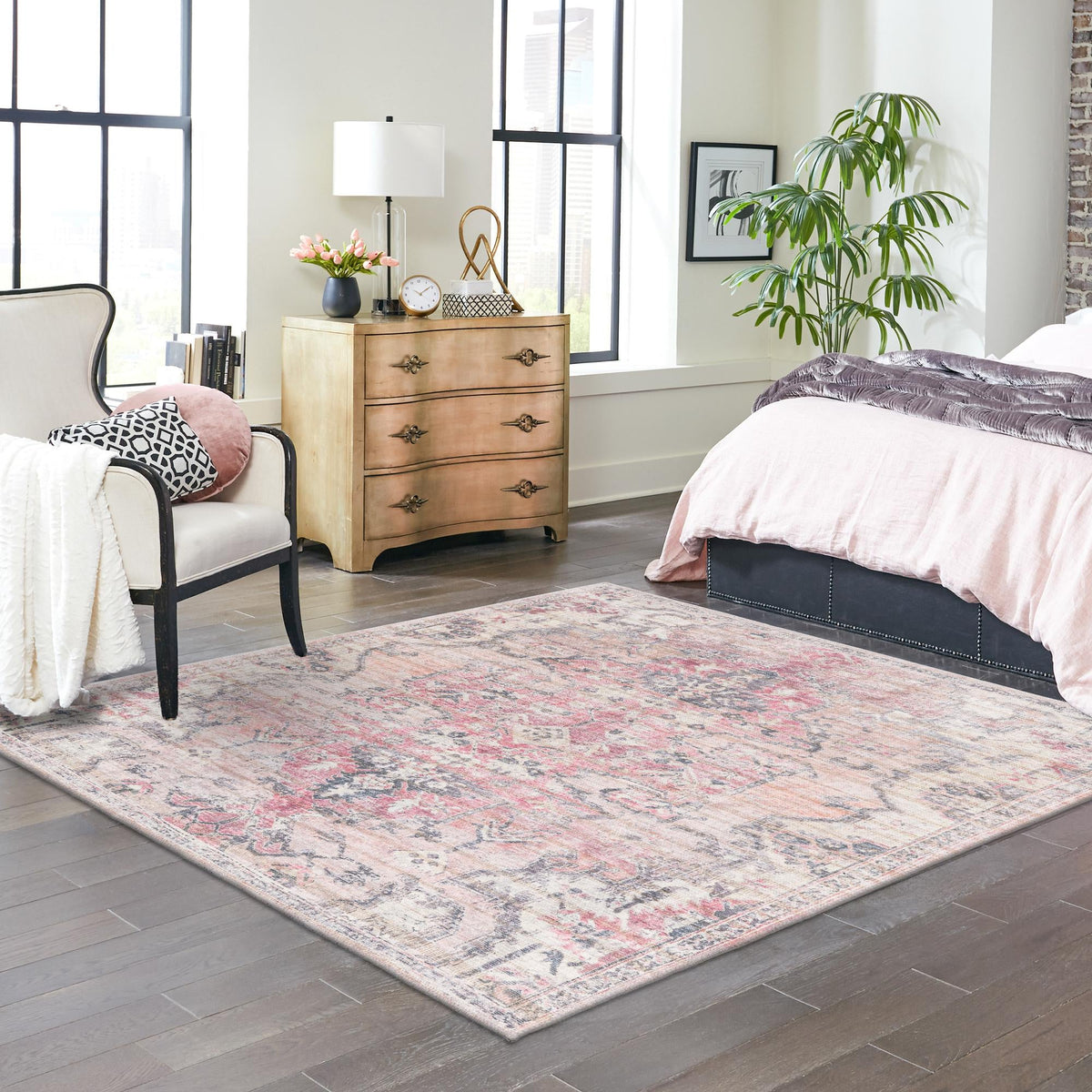 Vintage Memories Collection Area Rug - Heirloom Square Beige pink  lifestyle 87