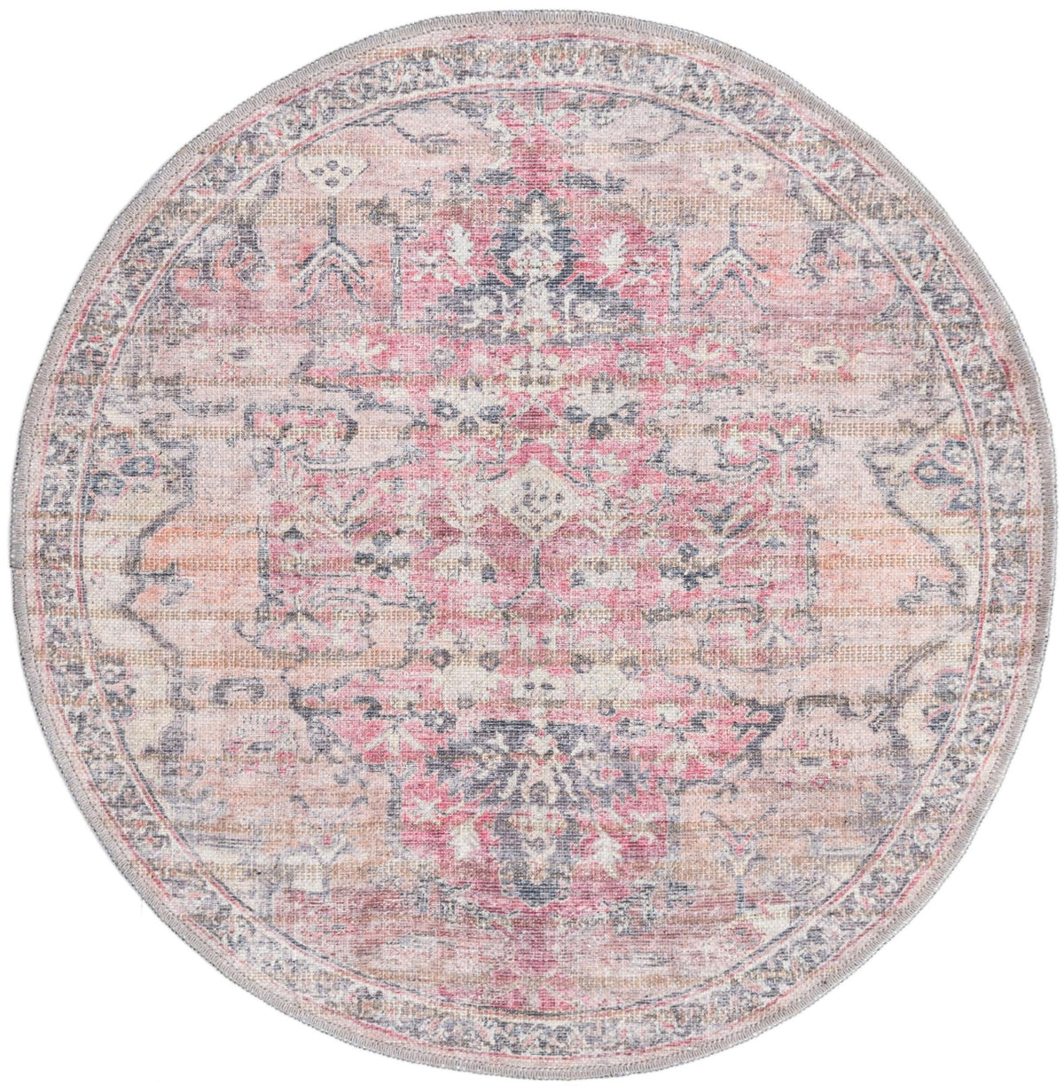 Vintage Memories Collection Area Rug - Heirloom Round Beige pink  lifestyle 18