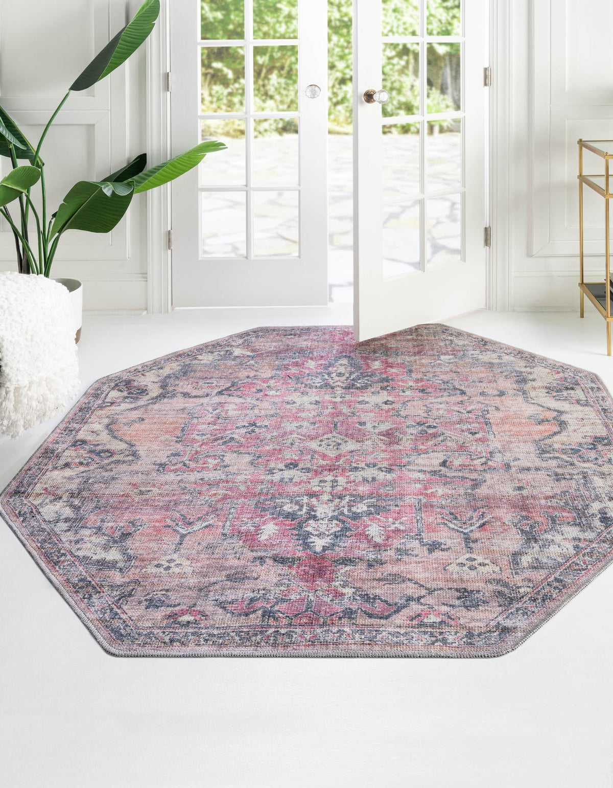 Vintage Memories Collection Area Rug - Heirloom Octagon Beige pink  lifestyle 24