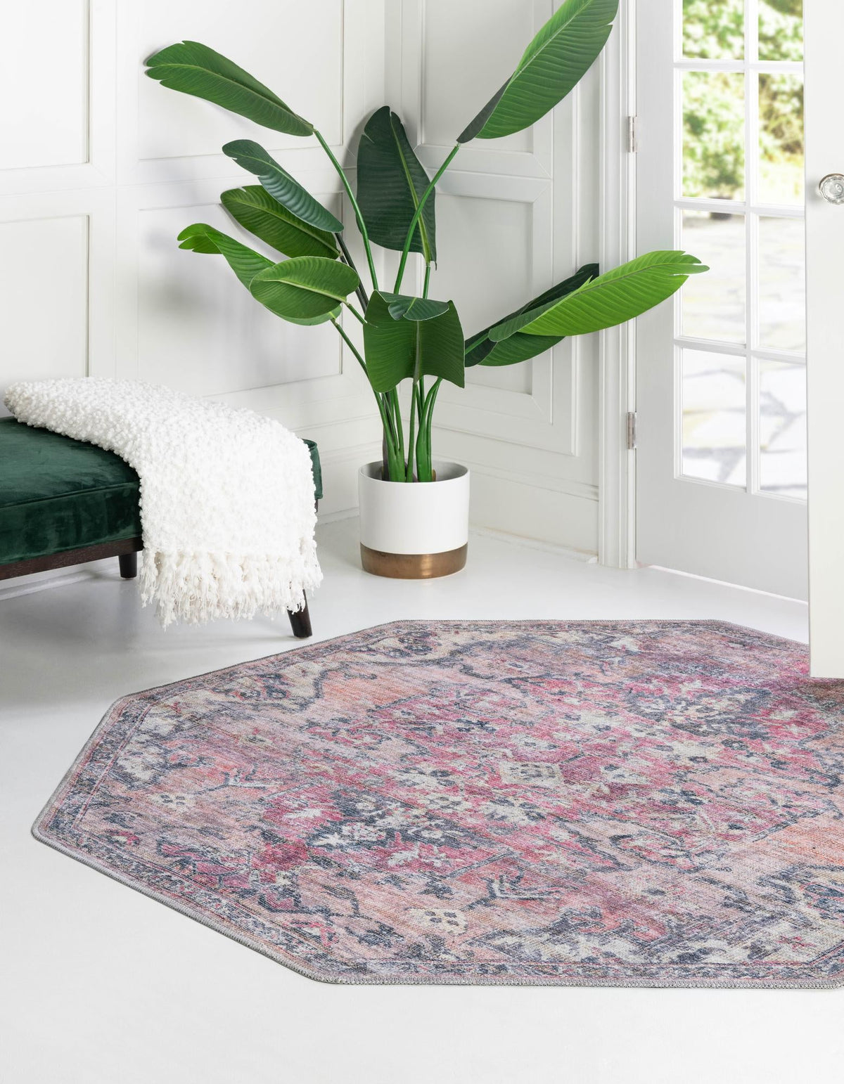 Vintage Memories Collection Area Rug - Heirloom Octagon Beige pink  lifestyle 29