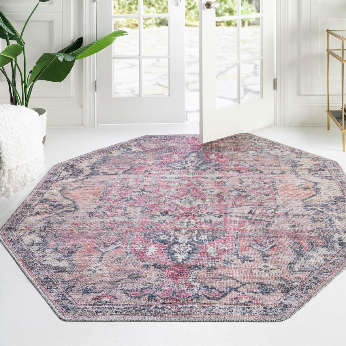 Vintage Memories Collection Area Rug - Heirloom Octagon Beige pink  lifestyle 85