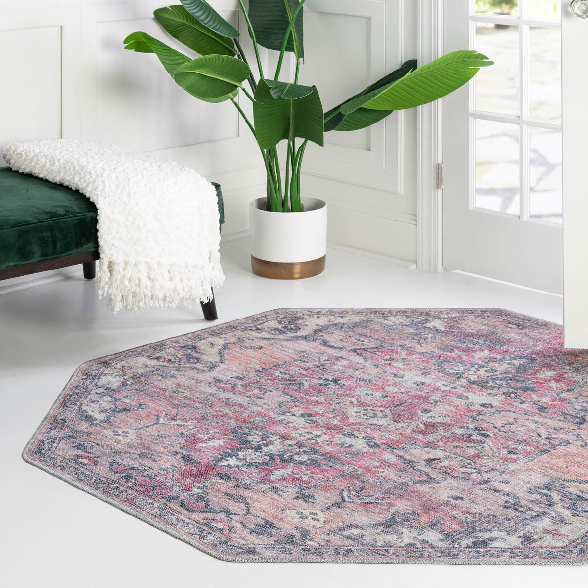 Vintage Memories Collection Area Rug - Heirloom Octagon Beige pink  lifestyle 89