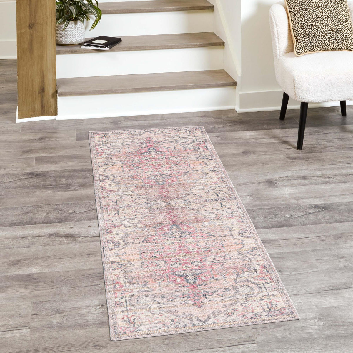 Vintage Memories Collection Area Rug - Heirloom Runner Beige pink  lifestyle 86