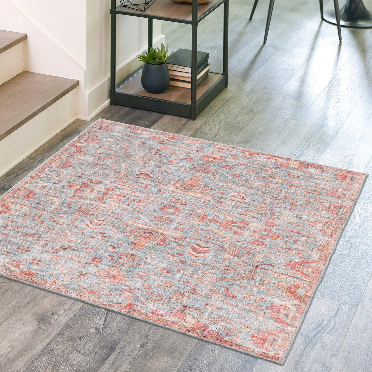 Vintage Memories Collection Area Rug -  Heritage Square Antique Blue  lifestyle 73