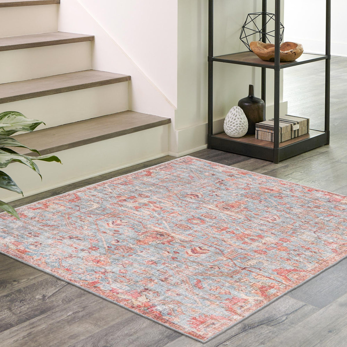Vintage Memories Collection Area Rug -  Heritage Square Antique Blue  lifestyle 77