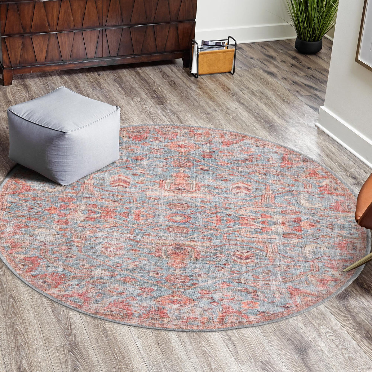 Vintage Memories Collection Area Rug -  Heritage Round Antique Blue  lifestyle 74