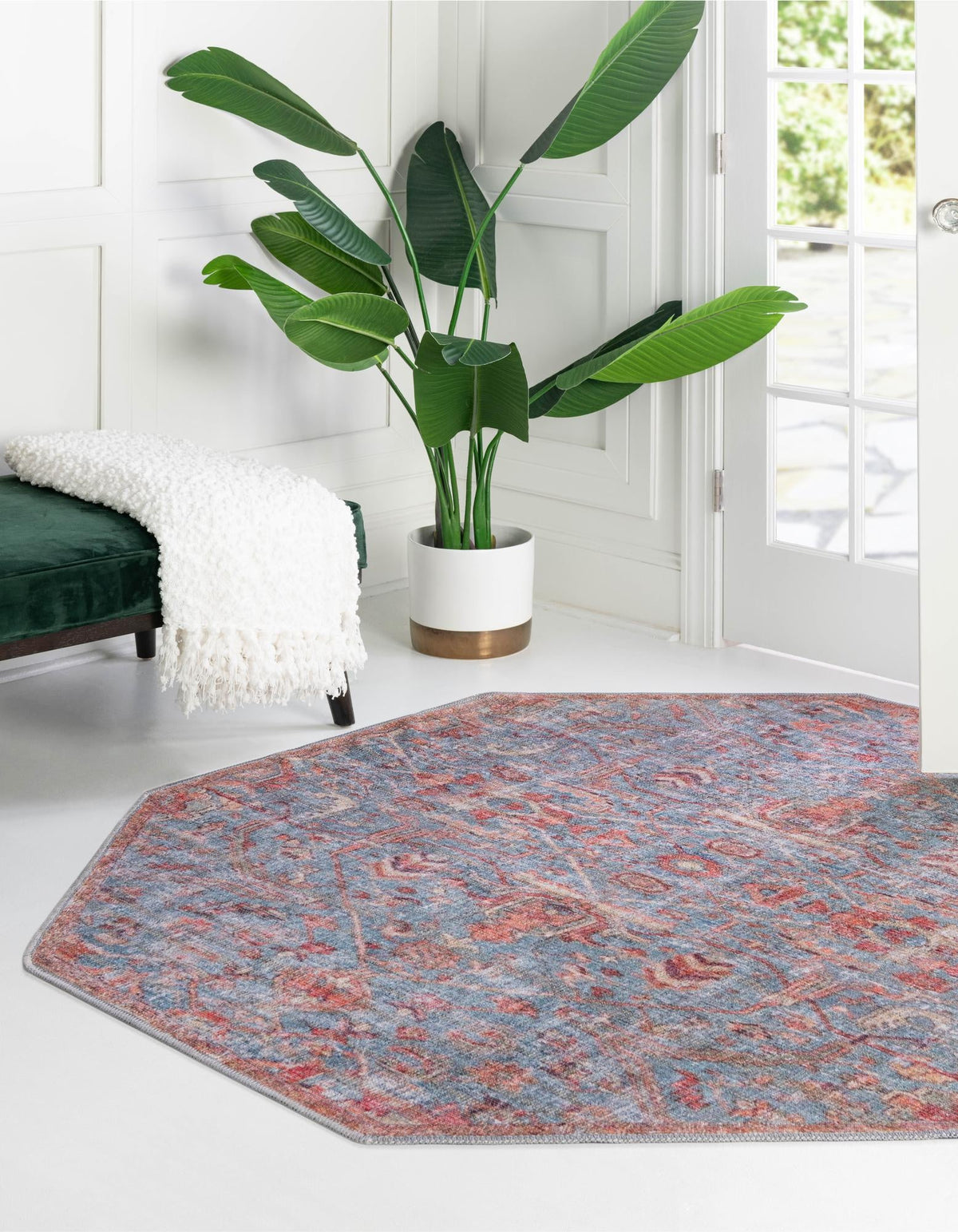 Vintage Memories Collection Area Rug -  Heritage Octagon Antique Blue  lifestyle 29
