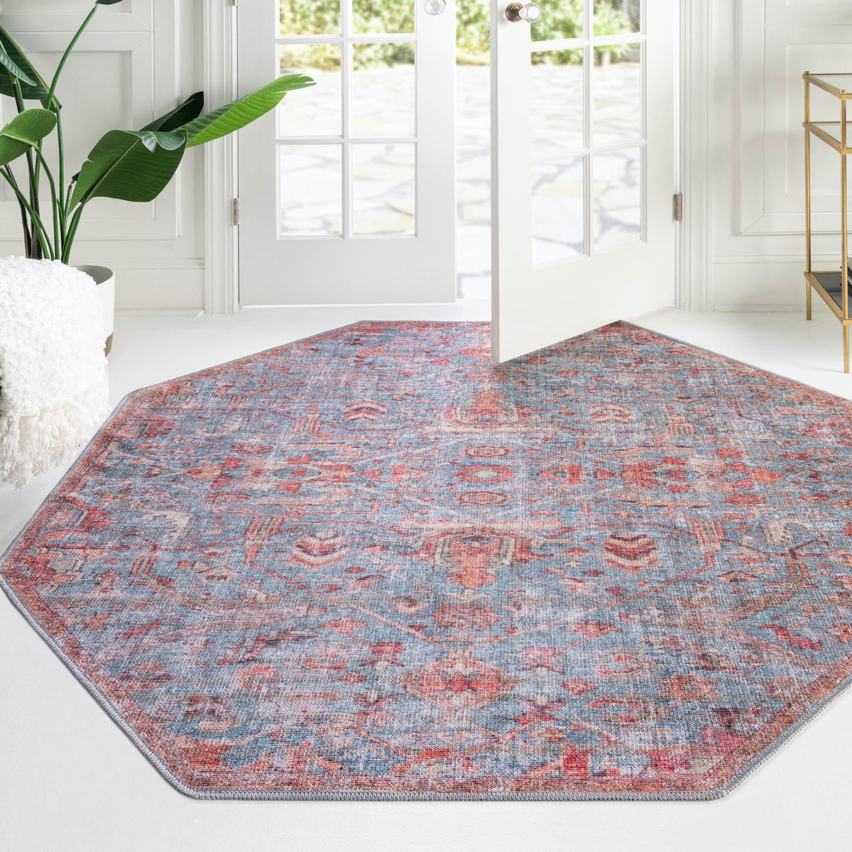 Vintage Memories Collection Area Rug -  Heritage Octagon Antique Blue  lifestyle 75