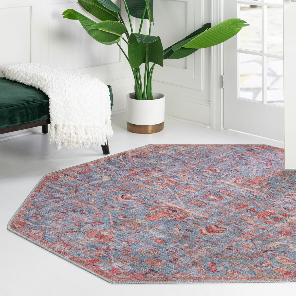 Vintage Memories Collection Area Rug -  Heritage Octagon Antique Blue  lifestyle 79