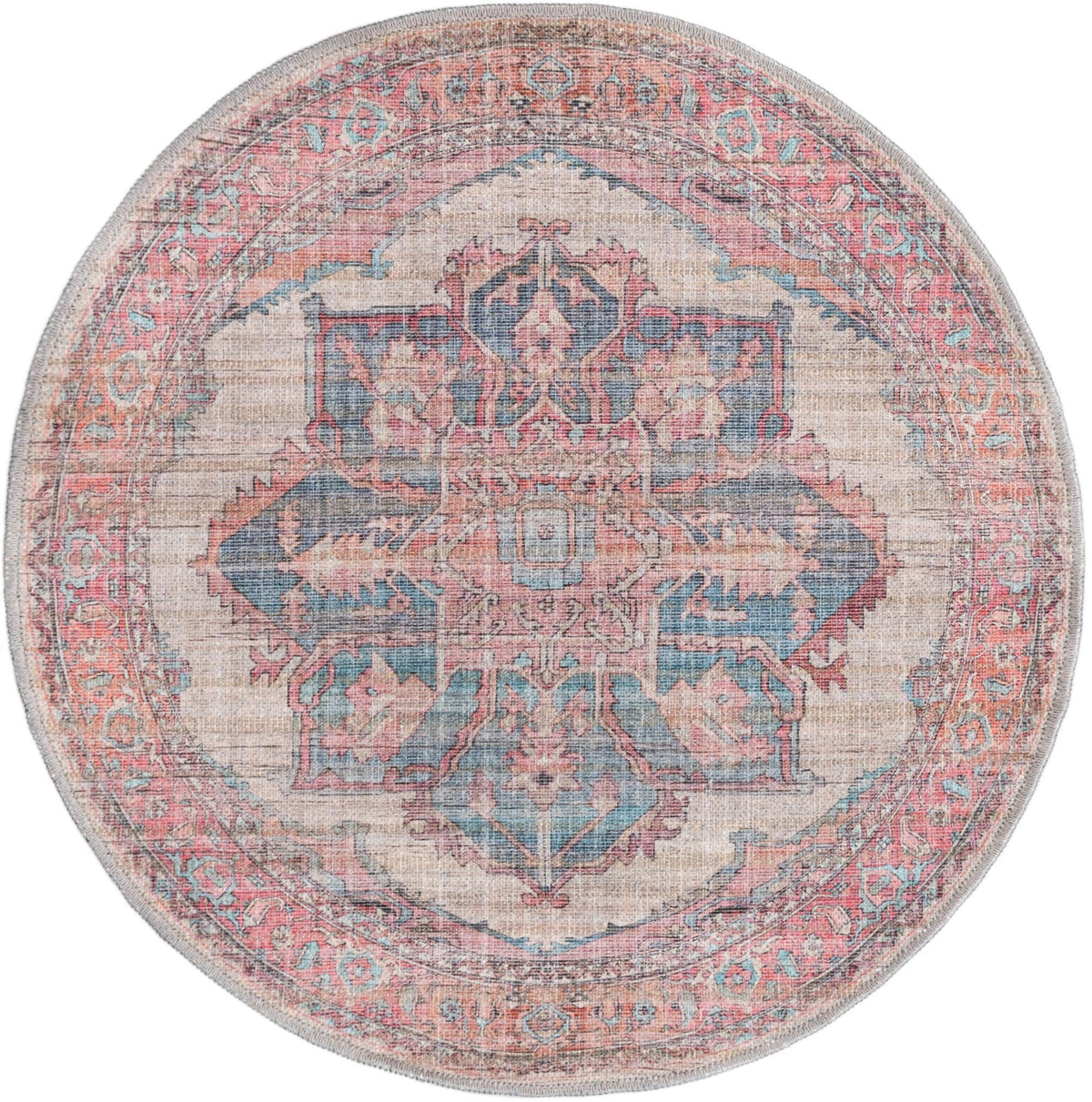 Vintage Memories Collection Area Rug -  Reminisce Round Antique Beige  lifestyle 18