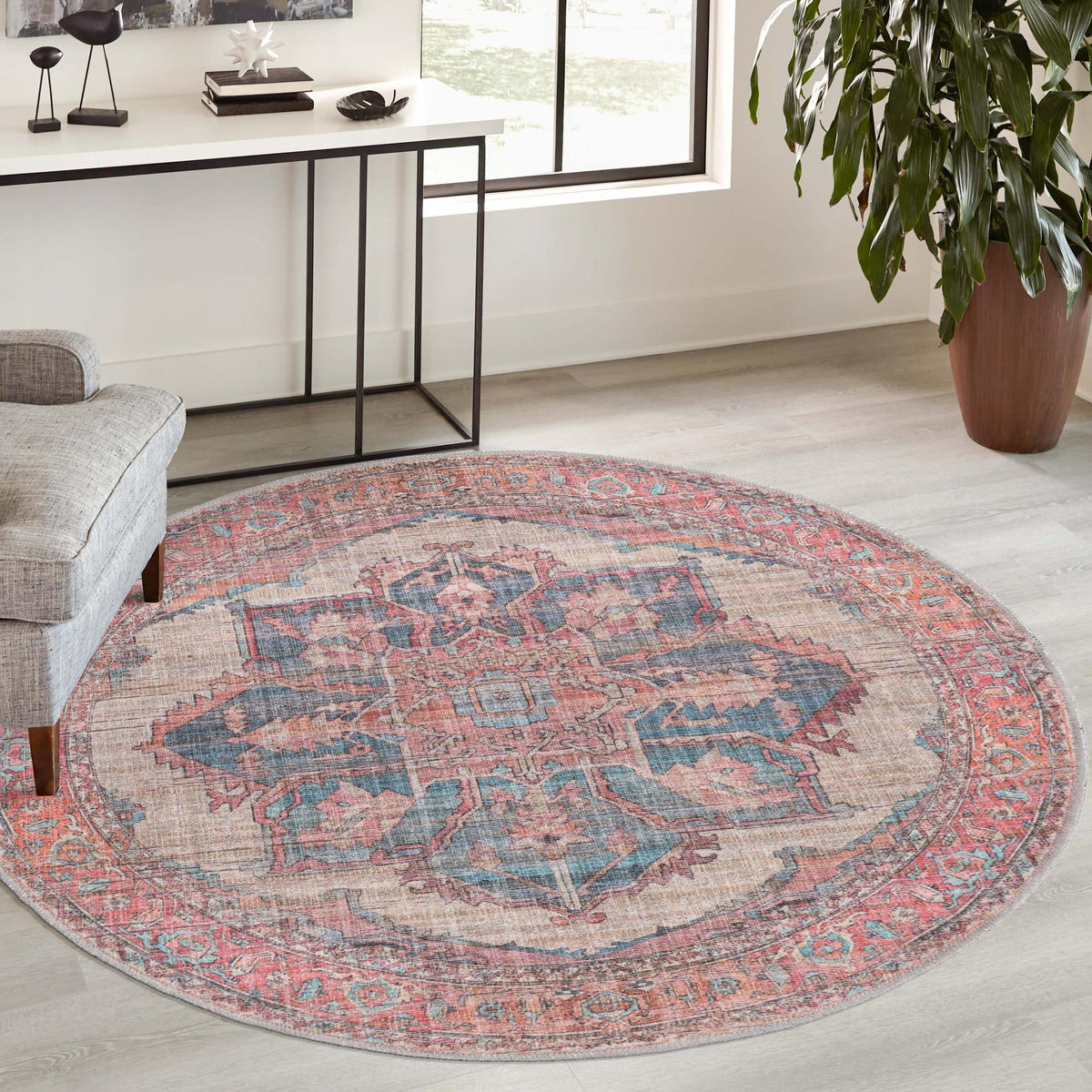 Vintage Memories Collection Area Rug -  Reminisce Round Antique Beige  lifestyle 72