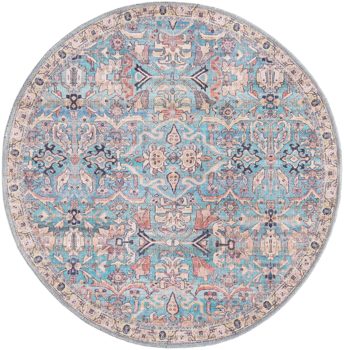Vintage Memories Collection Area Rug -  Memories Round Blue  lifestyle 45