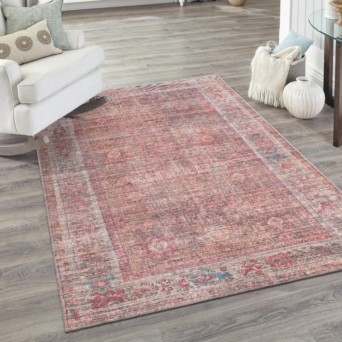Vintage Memories Collection Area Rug -  Memoir Rectangle Rust Red and Brown  lifestyle 14