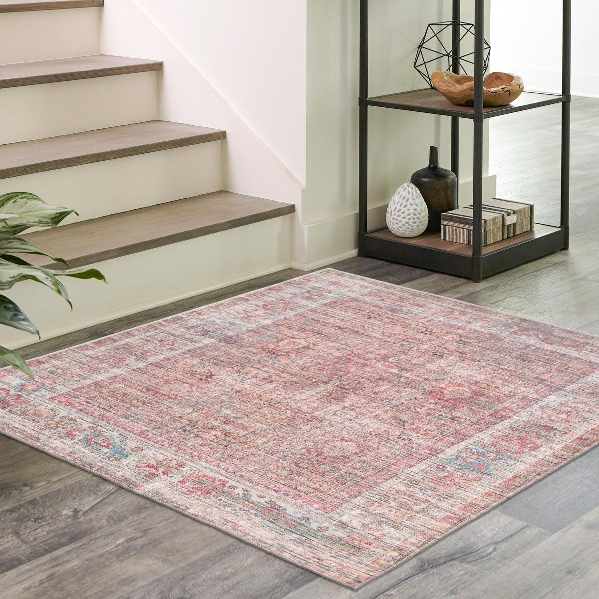Vintage Memories Collection Area Rug -  Memoir Square Rust Red and Brown  lifestyle 84