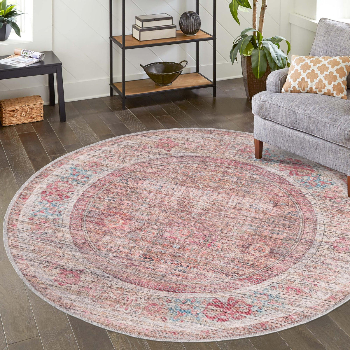 Vintage Memories Collection Area Rug -  Memoir Round Rust Red and Brown  lifestyle 82