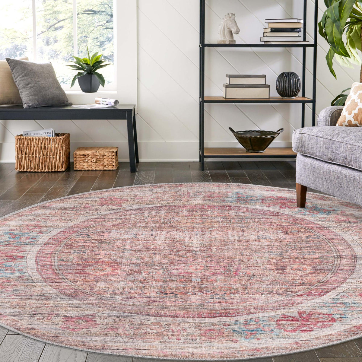 Vintage Memories Collection Area Rug -  Memoir Round Rust Red and Brown  lifestyle 85