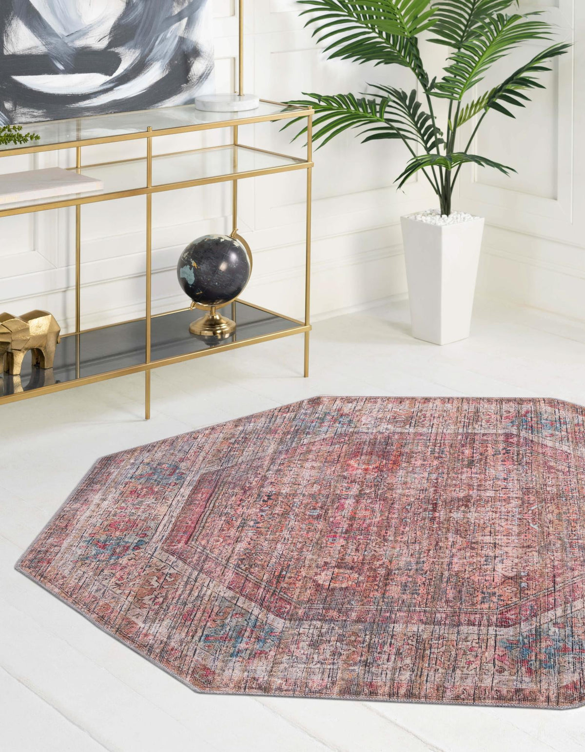 Vintage Memories Collection Area Rug -  Memoir Octagon Rust Red and Brown  lifestyle 24