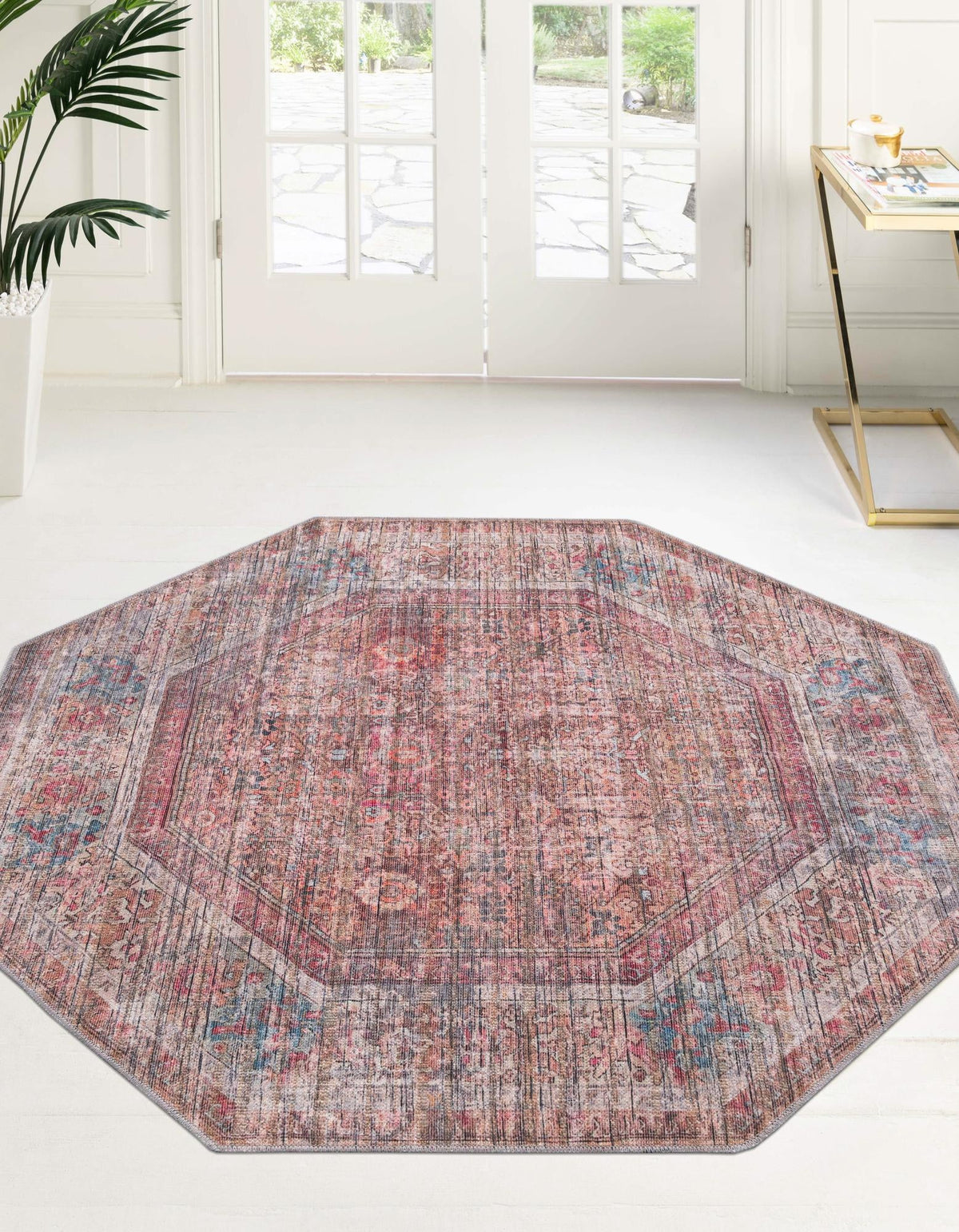 Vintage Memories Collection Area Rug -  Memoir Octagon Rust Red and Brown  lifestyle 29