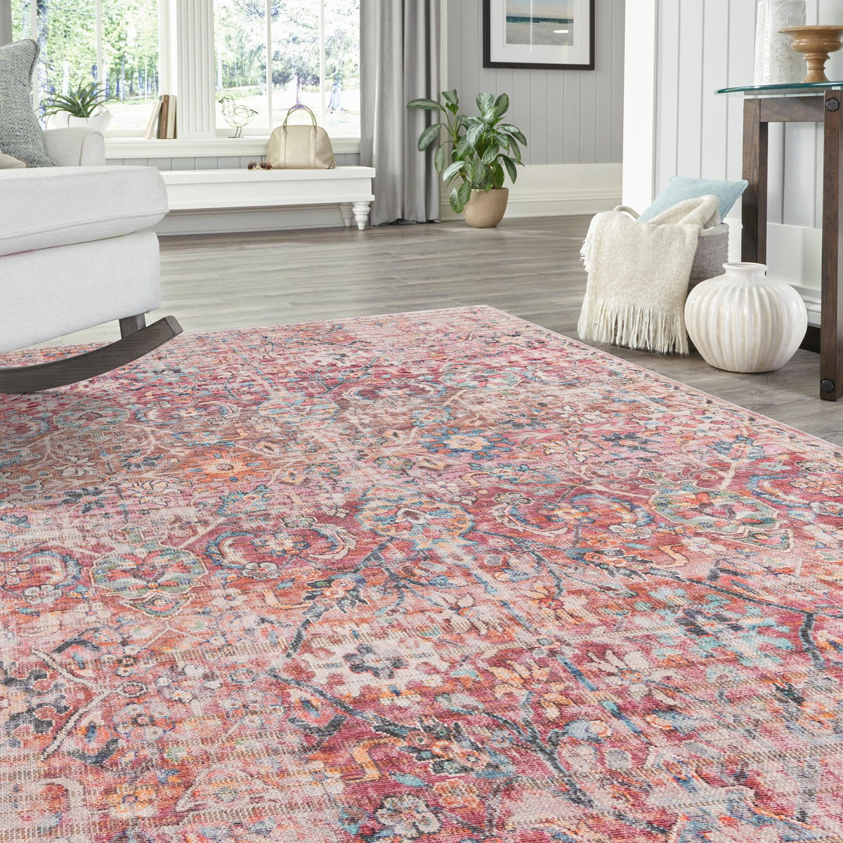 Vintage Memories Collection Area Rug -  Epoch Rectangle Ivory and Pink  lifestyle 15