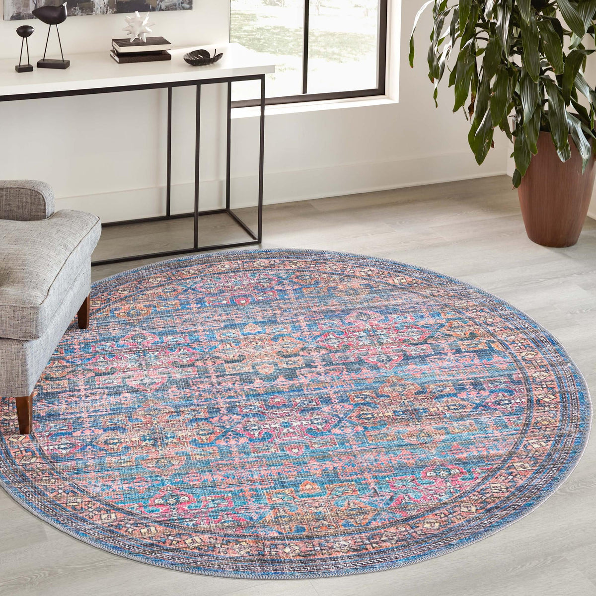 Vintage Memories Collection Area Rug -  Legacy Round Antique Blue  lifestyle 82