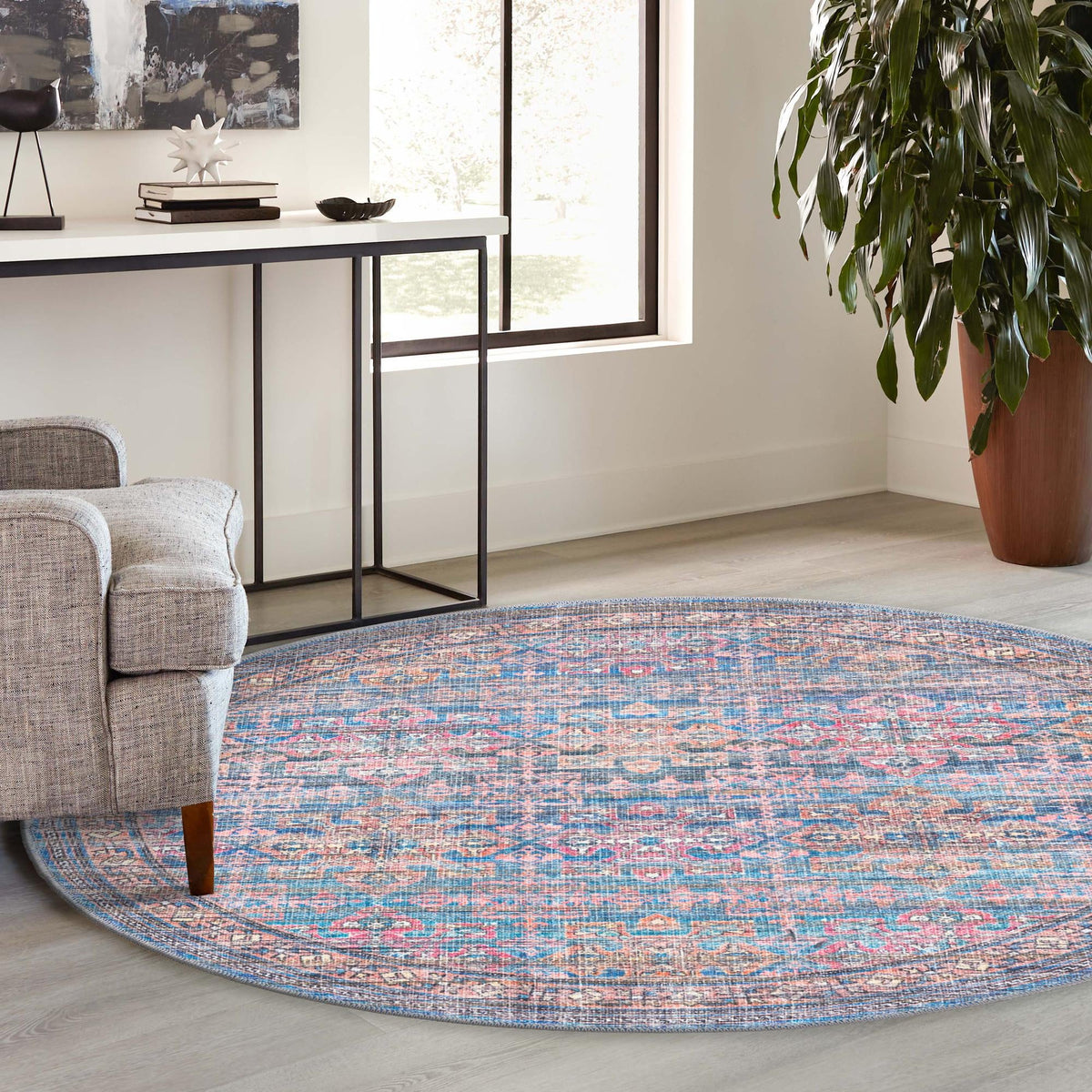 Vintage Memories Collection Area Rug -  Legacy Round Antique Blue  lifestyle 85