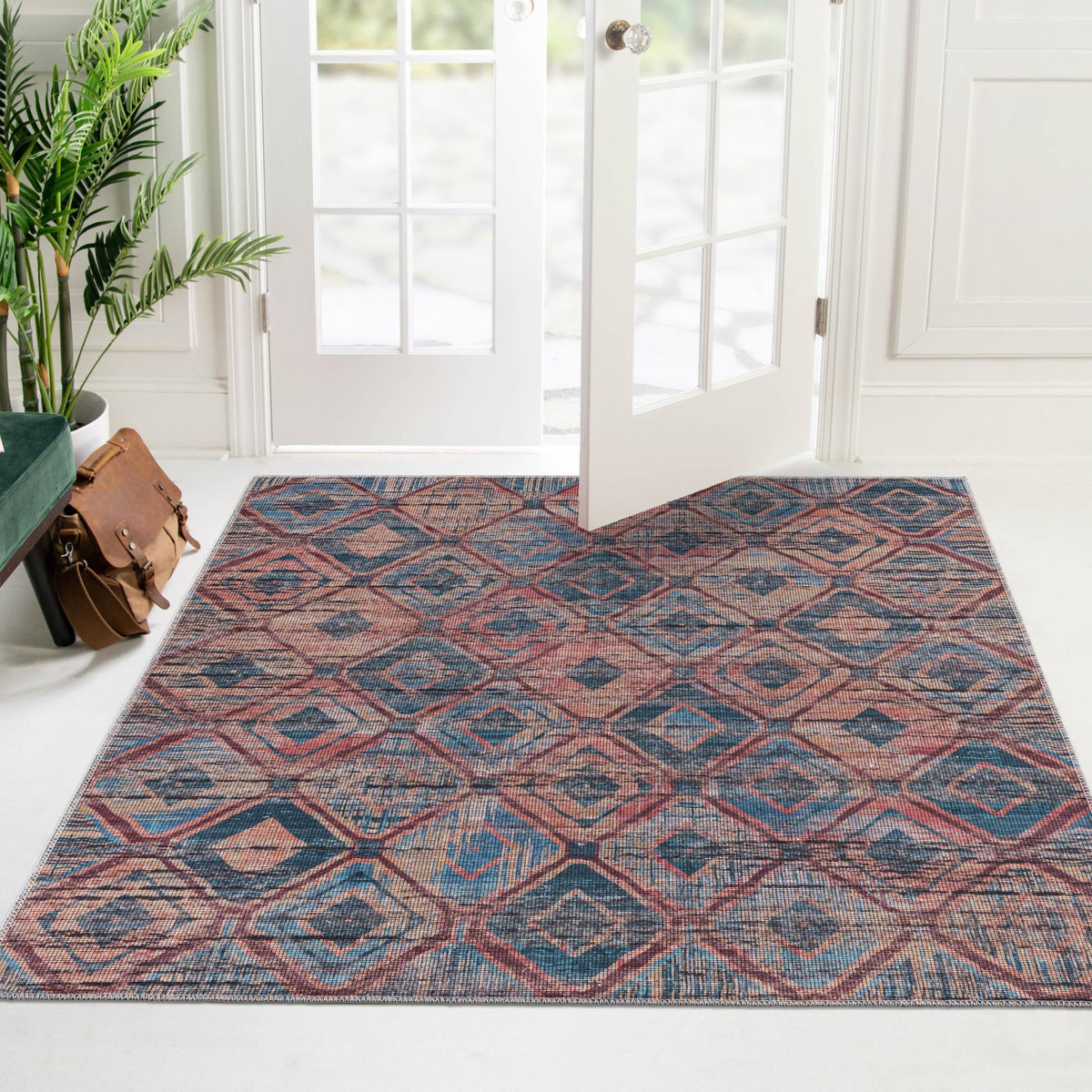 Mesa Modern Collection Area Rug - Canyon Square Peach and Blue  lifestyle 69