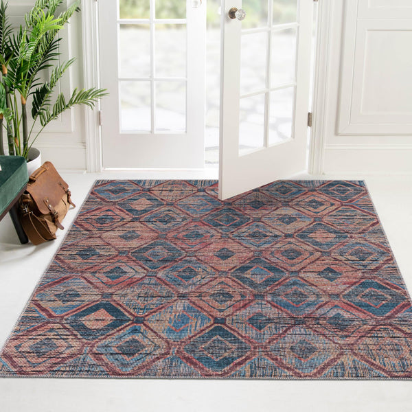 Mesa Modern Collection Area Rug - Canyon Square Peach and Blue  lifestyle 69
