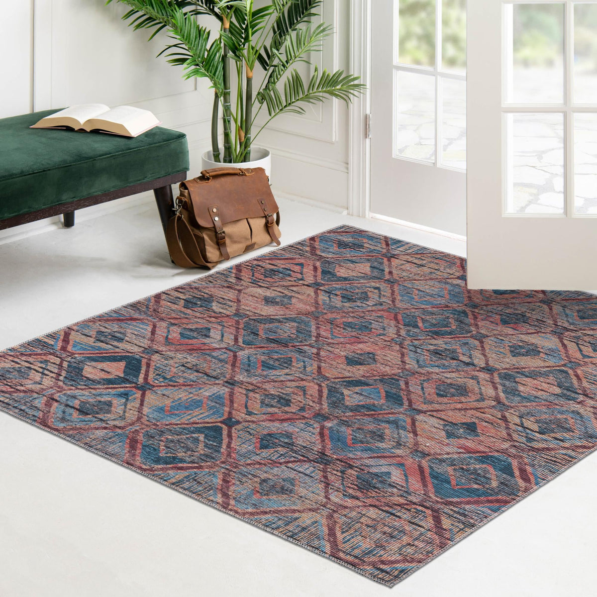 Mesa Modern Collection Area Rug - Canyon Square Peach and Blue  lifestyle 71