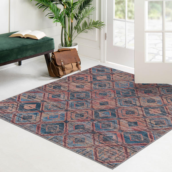 Mesa Modern Collection Area Rug - Canyon Square Peach and Blue  lifestyle 71