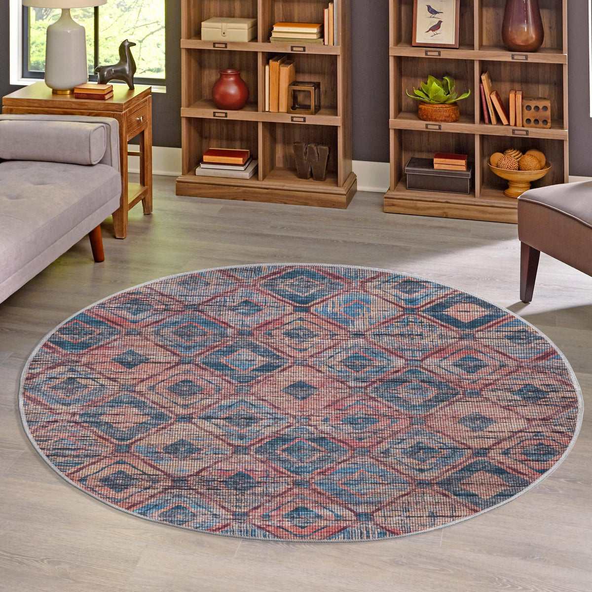 Mesa Modern Collection Area Rug - Canyon Round Peach and Blue  lifestyle 70