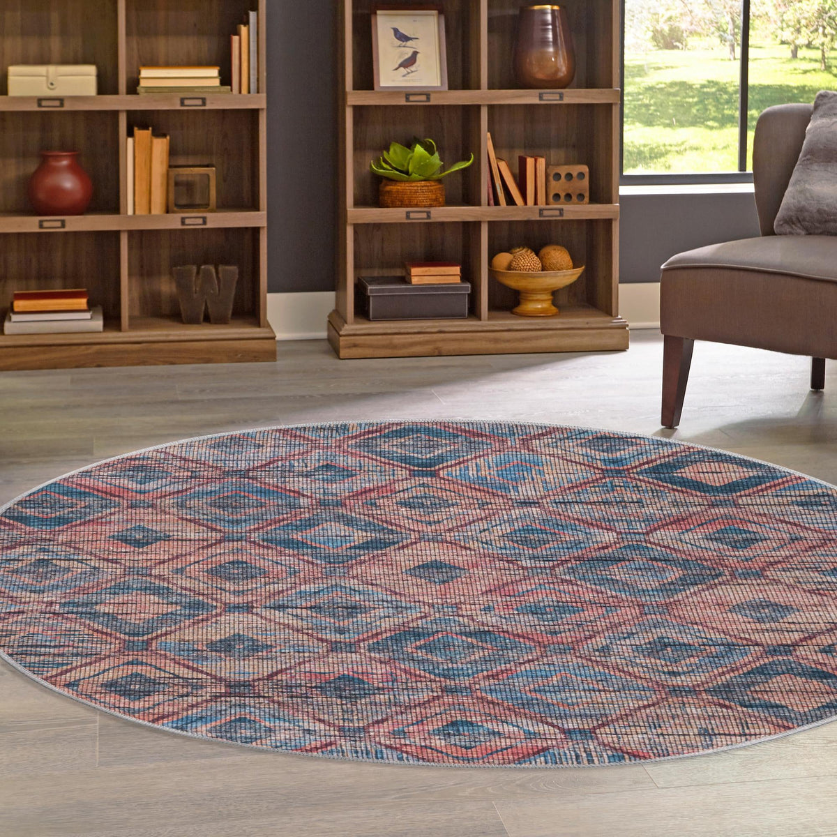 Mesa Modern Collection Area Rug - Canyon Round Peach and Blue  lifestyle 72