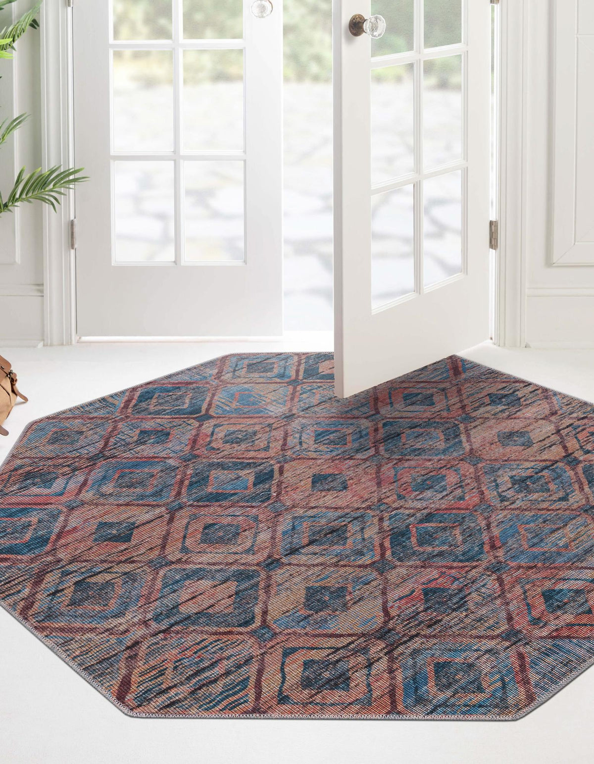 Mesa Modern Collection Area Rug - Canyon Octagon Peach and Blue  lifestyle 22