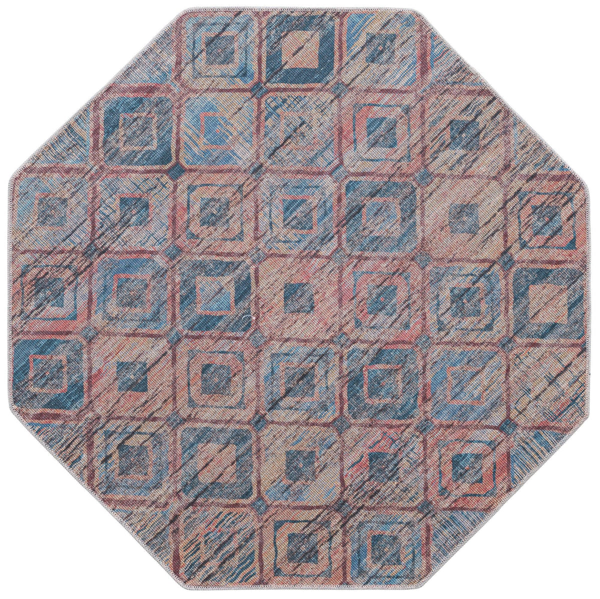 Mesa Modern Collection Area Rug - Canyon Octagon Peach and Blue  lifestyle 18