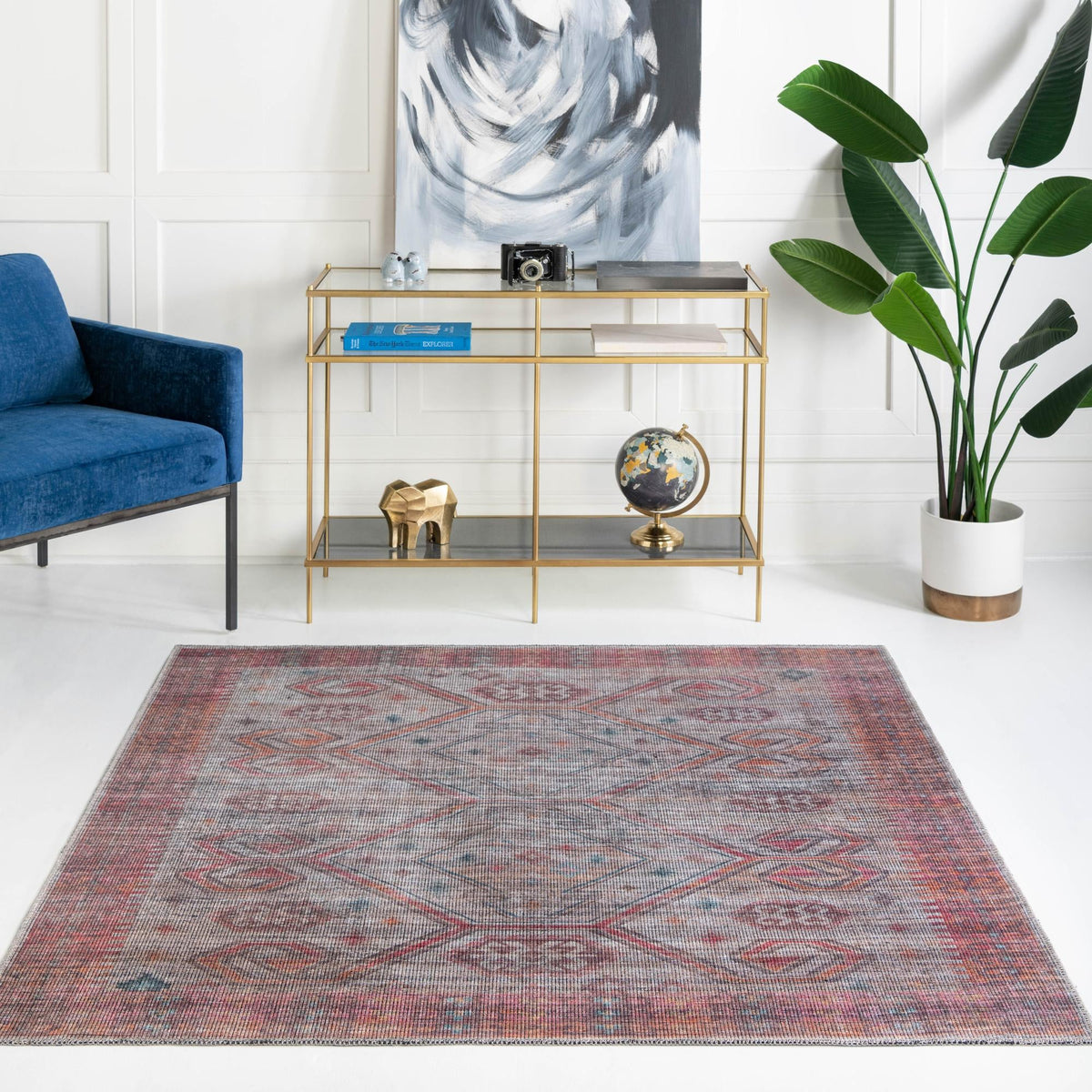 Mesa Modern Collection Area Rug -  Sonoran Square Rust red and Beige  lifestyle 67