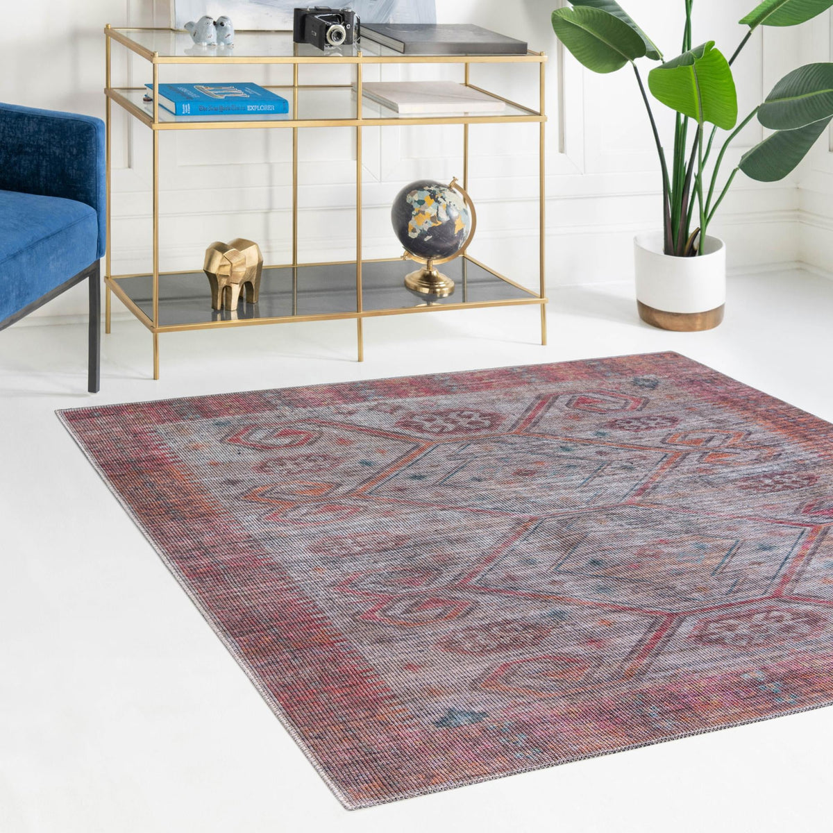Mesa Modern Collection Area Rug -  Sonoran Square Rust red and Beige  lifestyle 69