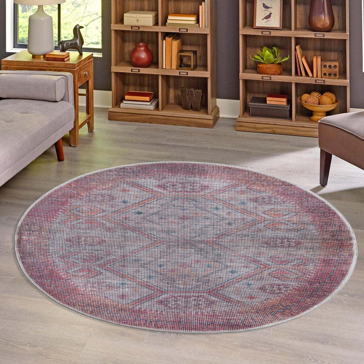 Mesa Modern Collection Area Rug -  Sonoran Round Rust red and Beige  lifestyle 68