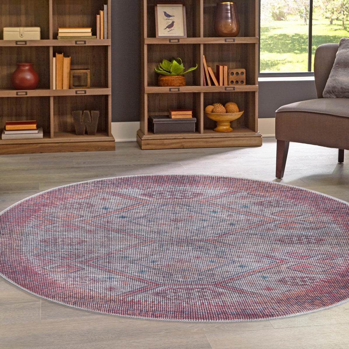 Mesa Modern Collection Area Rug -  Sonoran Round Rust red and Beige  lifestyle 70